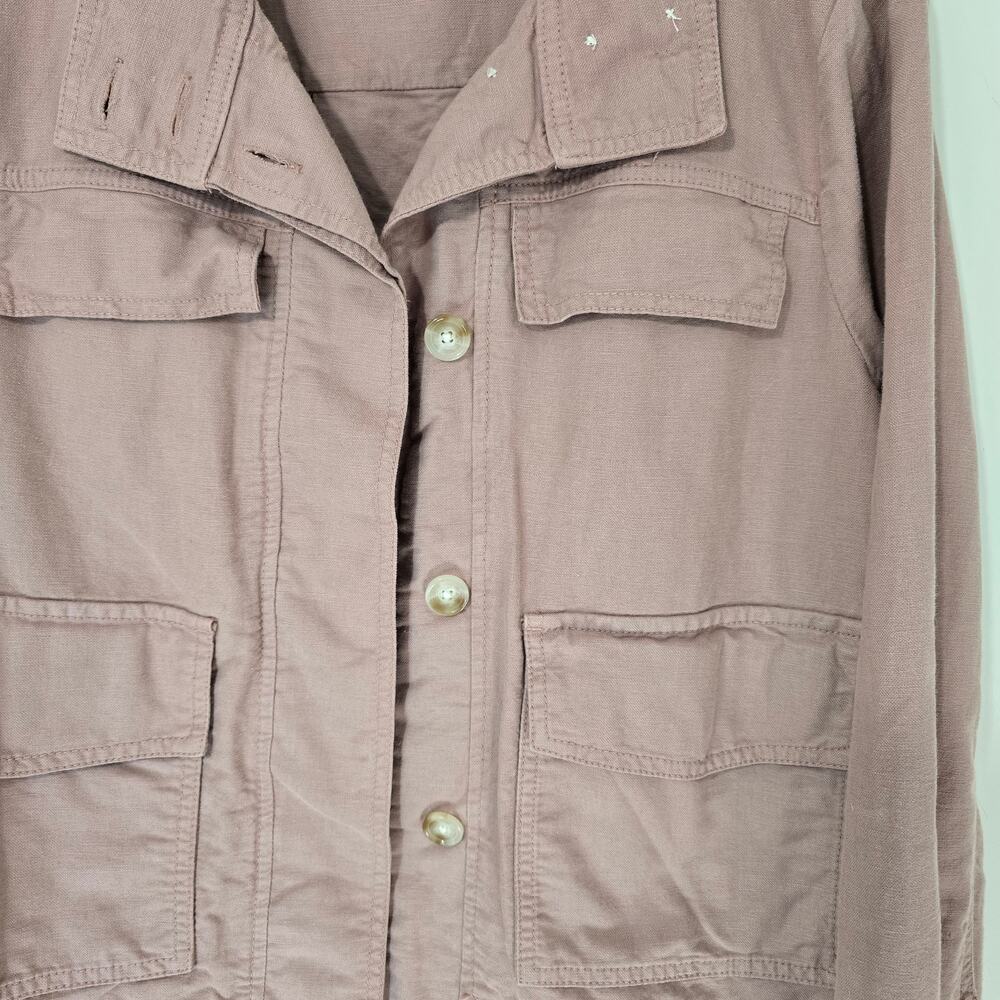 LOFT Linen Cotton Cropped Patch Pocket Jacket Dusty Pink Size Large - Picture 4 of 9